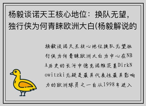 杨毅谈诺天王核心地位：换队无望，独行侠为何青睐欧洲大白(杨毅解说的比赛录像)