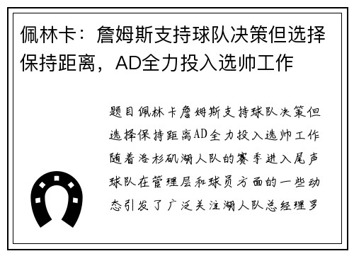 佩林卡：詹姆斯支持球队决策但选择保持距离，AD全力投入选帅工作