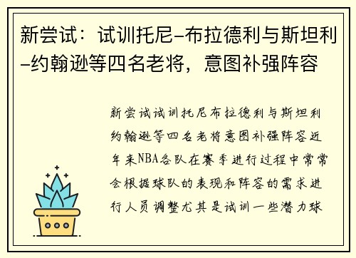 新尝试：试训托尼-布拉德利与斯坦利-约翰逊等四名老将，意图补强阵容