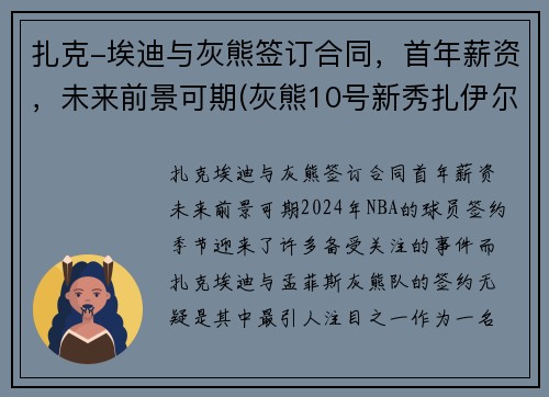 扎克-埃迪与灰熊签订合同，首年薪资，未来前景可期(灰熊10号新秀扎伊尔威廉姆斯)